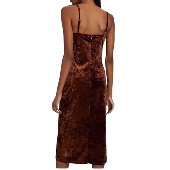 WeWoreWhat x Revolve Crushed Velvet Midi Slip Bodycon Dress Brown Size M - Picture 2 of 14